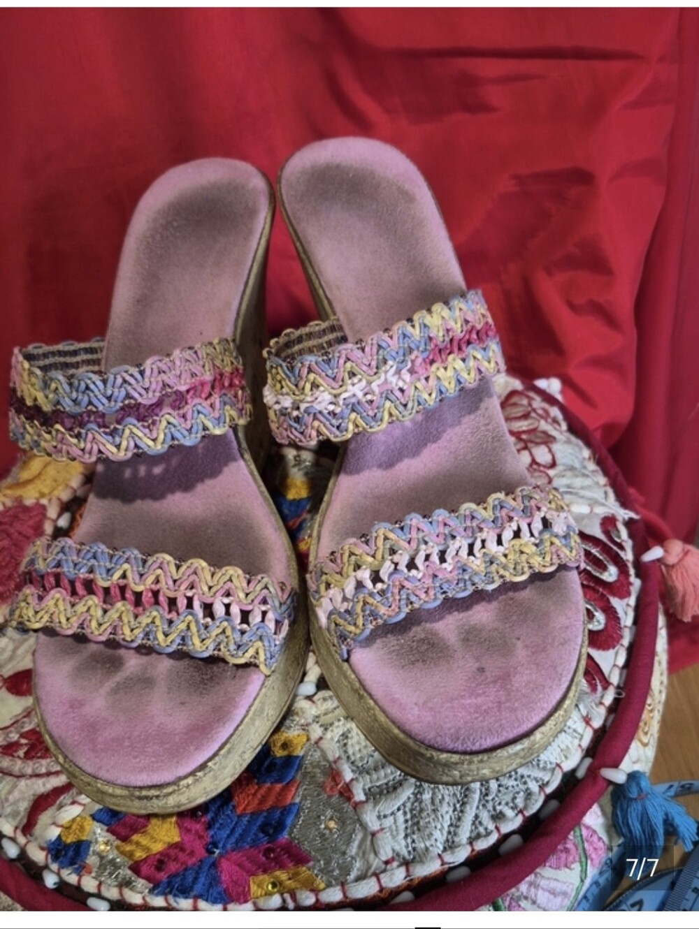 Pastel Pink Braided Strap Wedge Sandals